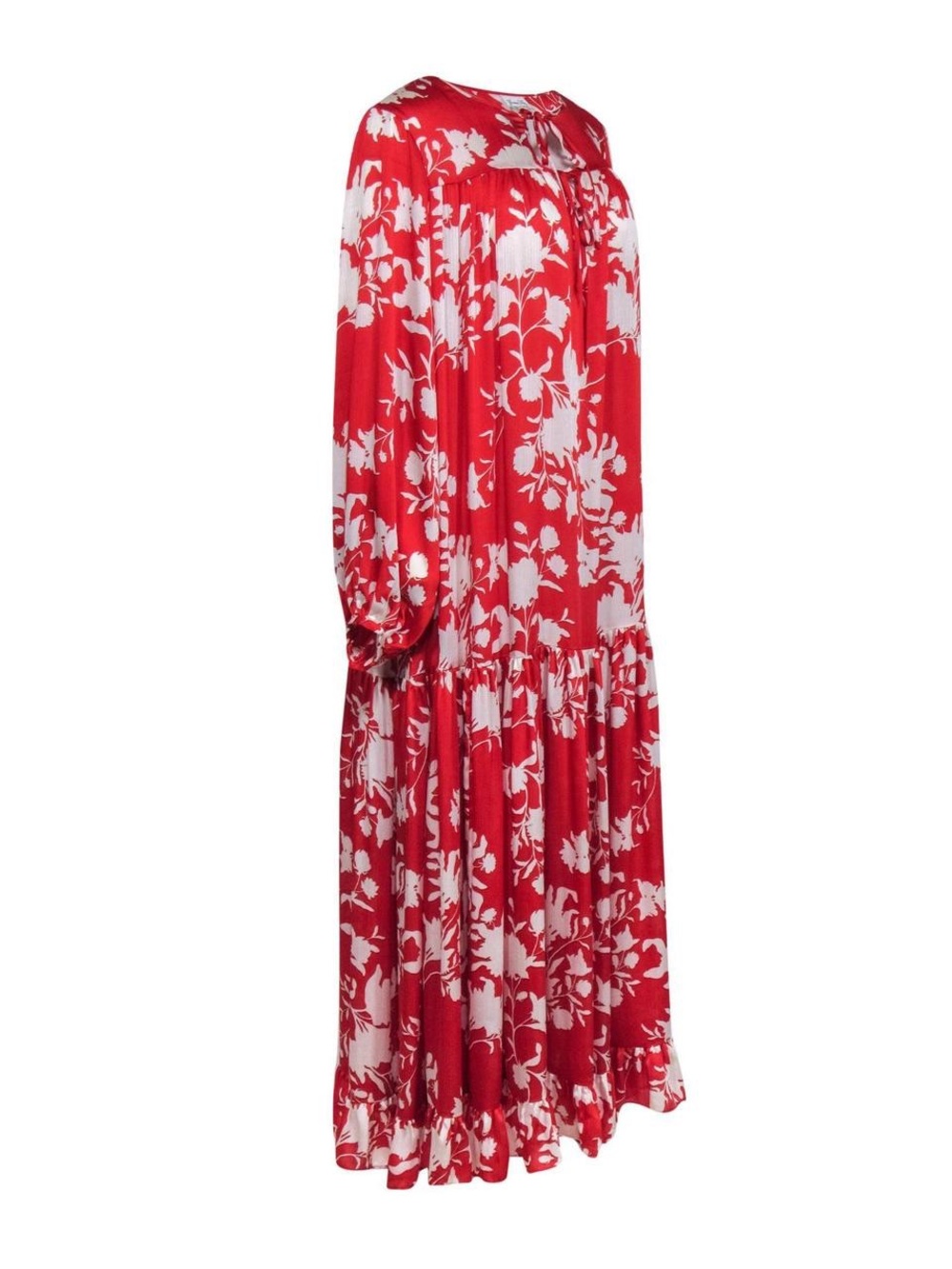 Johanna Ortiz &H&M Red and White Floral Pleated Maxi Dress size M - Picture 3 of 8